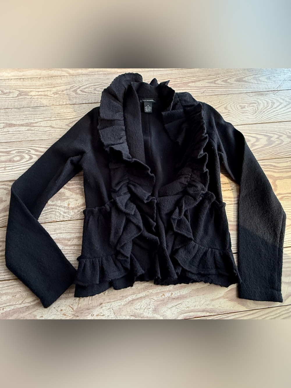 Grace Elements 100% Wool Ruffle Cardigan Size M